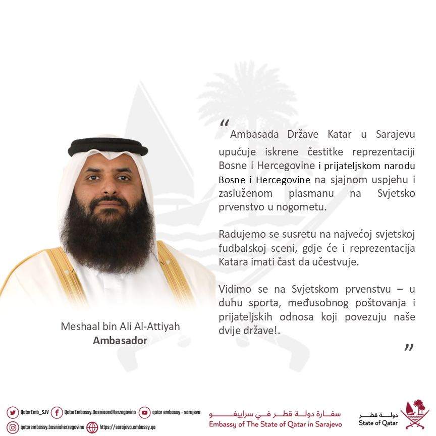 Ambasada Države Katar uputila čestitku Zmajevima: Radujemo se susretu na Svjetskom prvenstvu